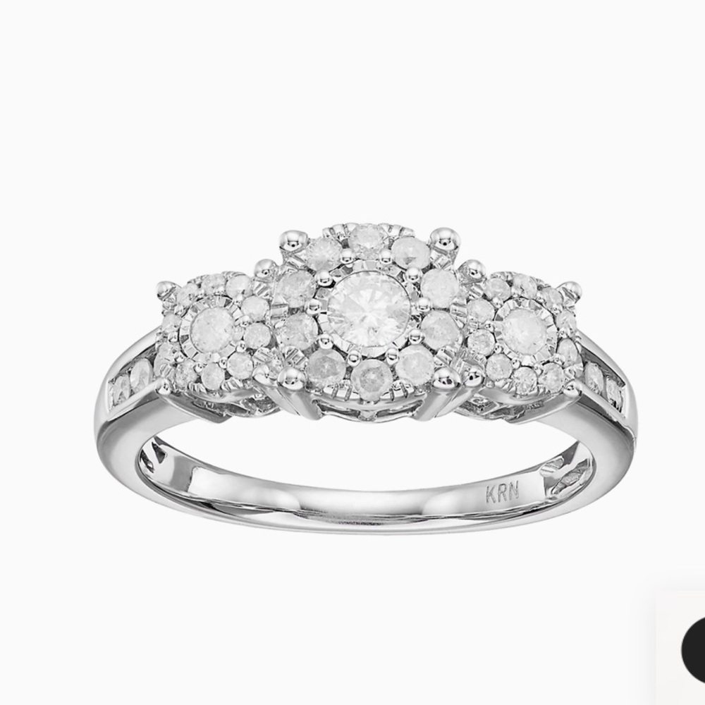Sterling Silver 1/2 Carat T.W. Diamond 3-Stone Cluster Engagement Ring
